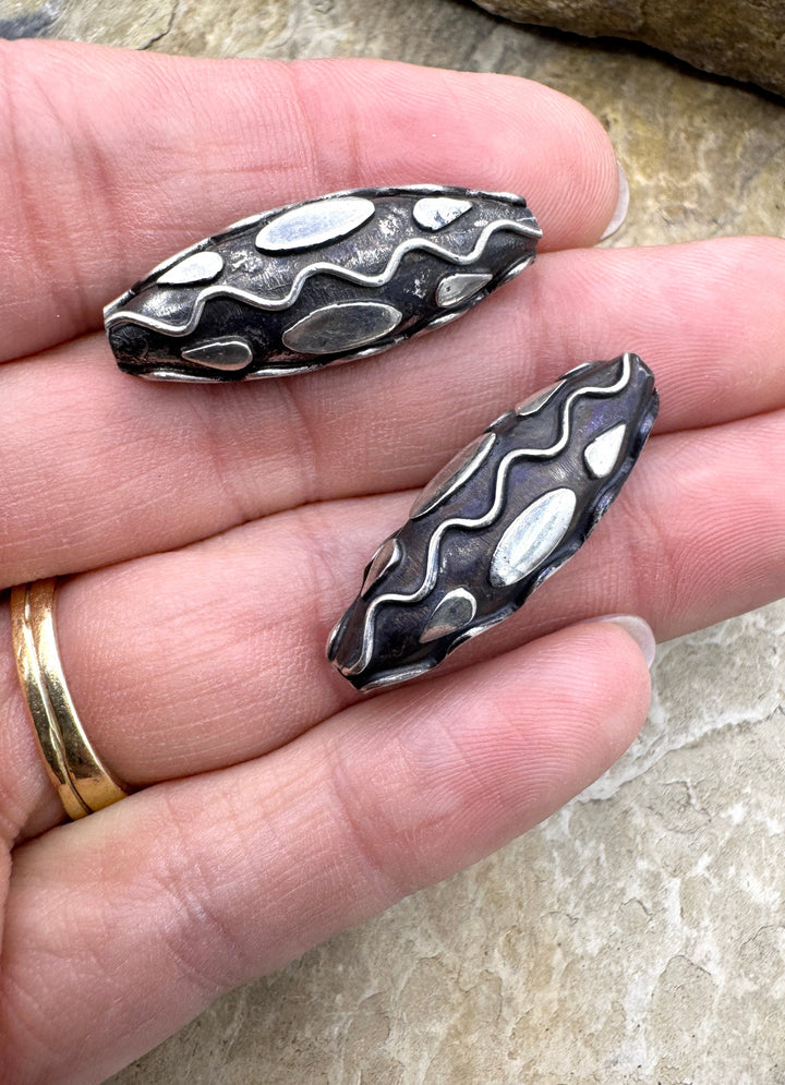 Sterling Silver BIG Oxidized Beads 10x30mm Oval Beads Sold
