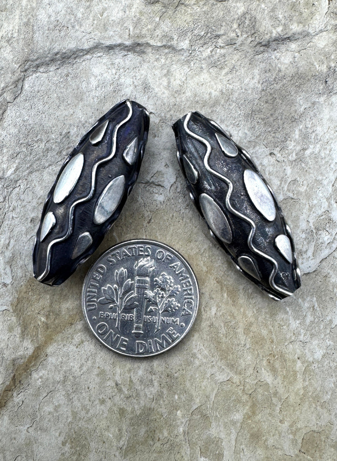 Sterling Silver BIG Oxidized Beads 10x30mm Oval Beads Sold