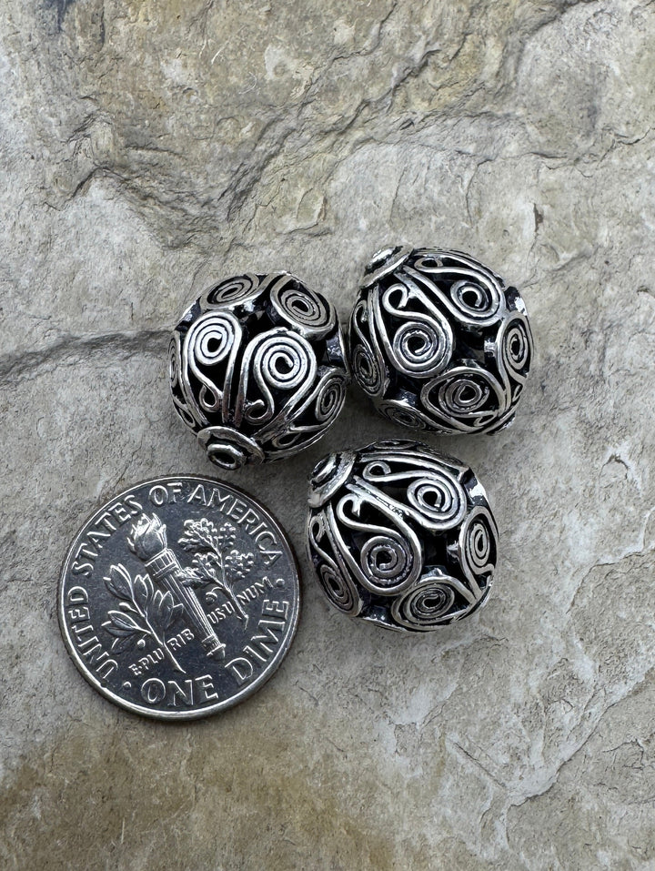 Sterling Silver BIG Oxidized Beads 13x16mm Package Of 3