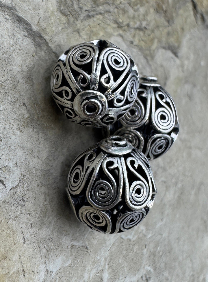 Sterling Silver BIG Oxidized Beads 13x16mm Package Of 3
