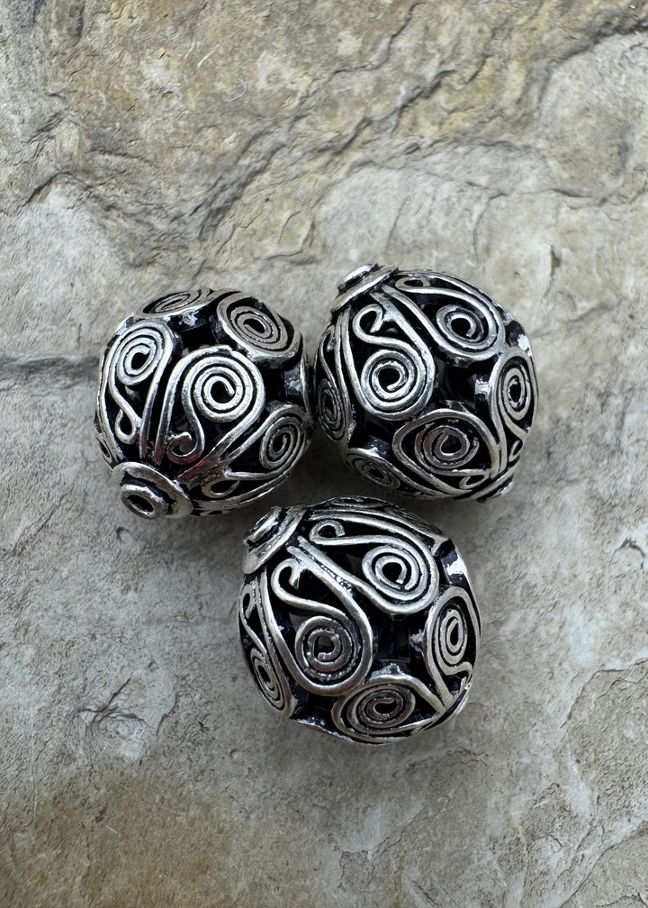 Sterling Silver BIG Oxidized Beads 13x16mm Package Of 3