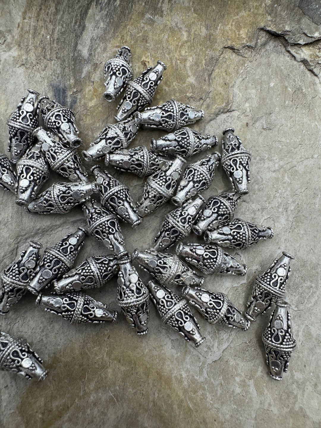 Sterling Silver BIG Oxidized Beads 7x18mmmm Package Of 3