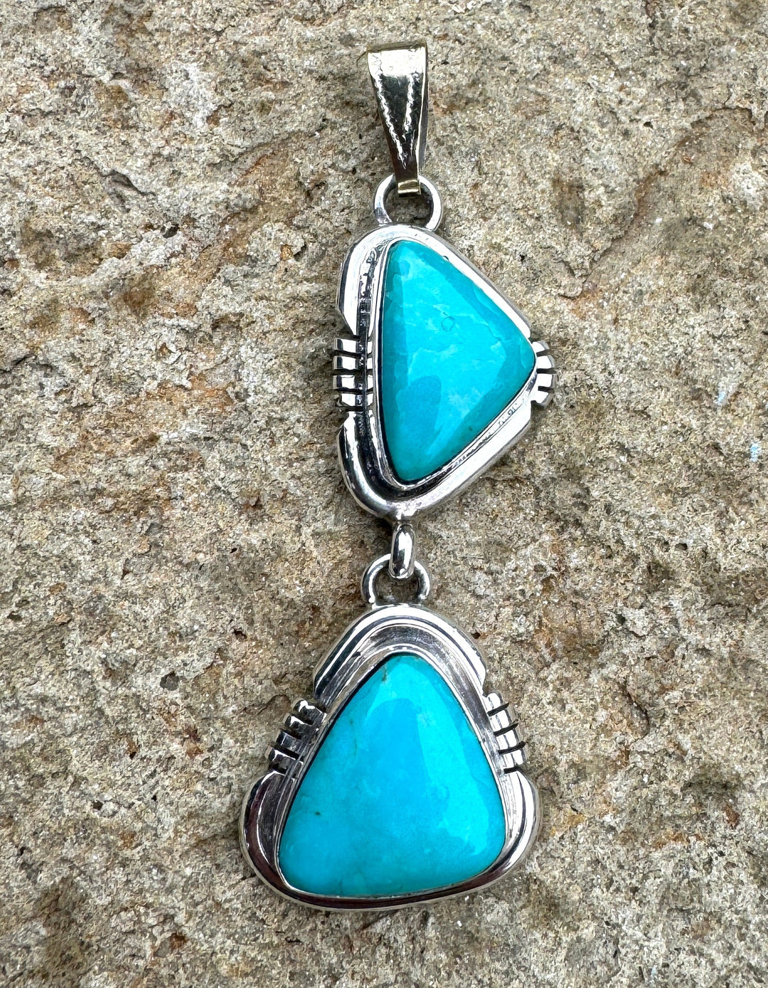 Sterling Silver Double Turquoise Pendant 20x58mm - Jewelry