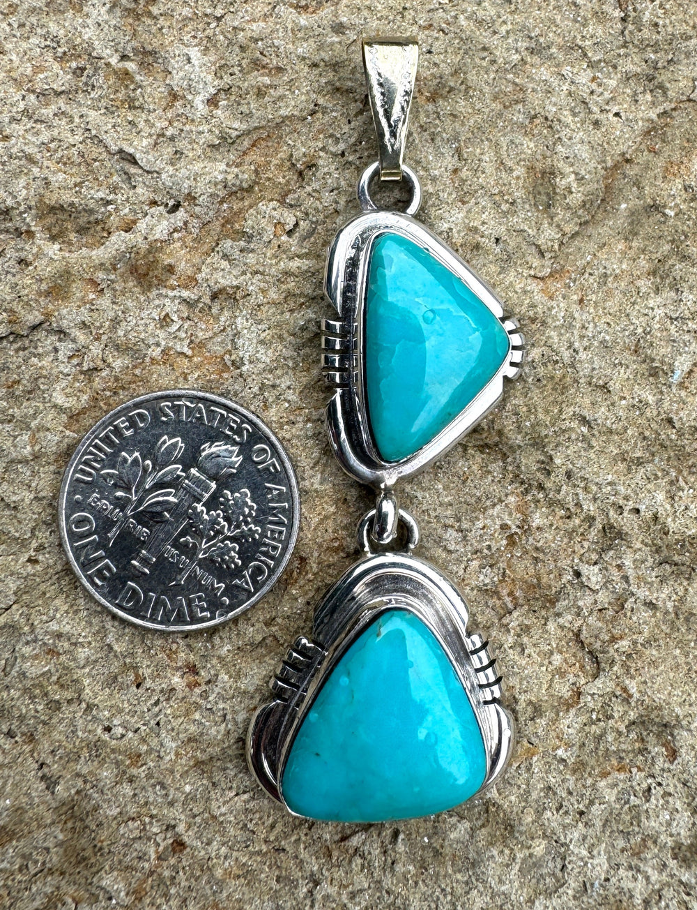 Sterling Silver Double Turquoise Pendant 20x58mm - Jewelry