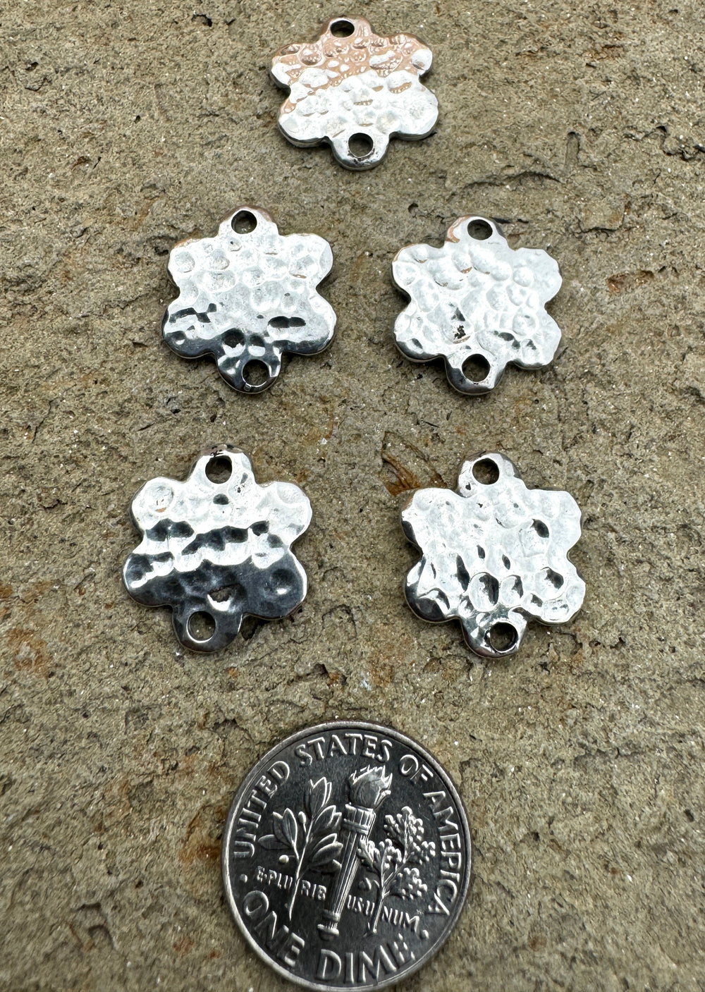 Sterling Silver Hammered 15mm Flower Beads/Links Sold Per