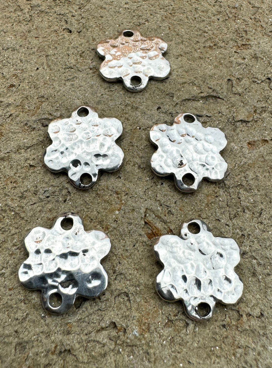 Sterling Silver Hammered 15mm Flower Beads/Links Sold Per