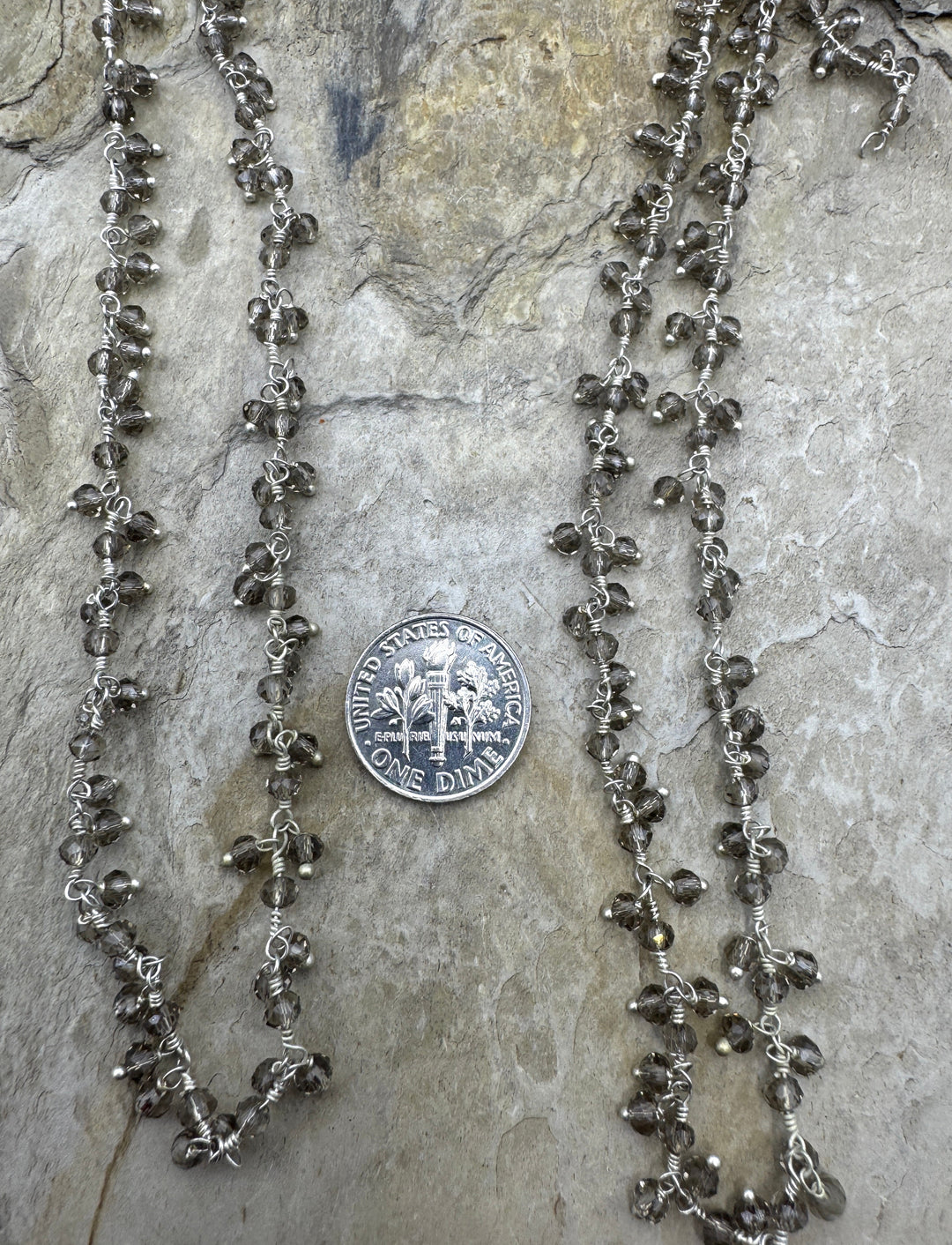 Sterling Silver Handmade Chain with 3mm Smokey Chrystal