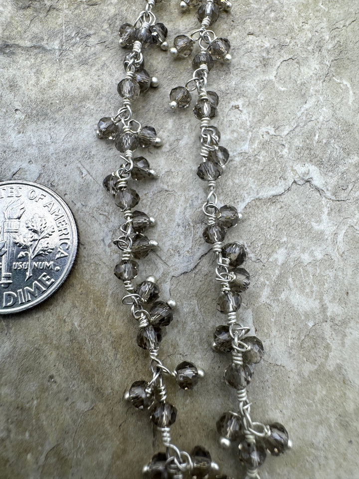 Sterling Silver Handmade Chain with 3mm Smokey Chrystal