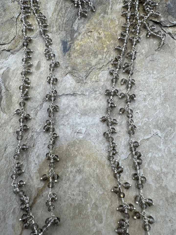 Sterling Silver Handmade Chain with 3mm Smokey Chrystal
