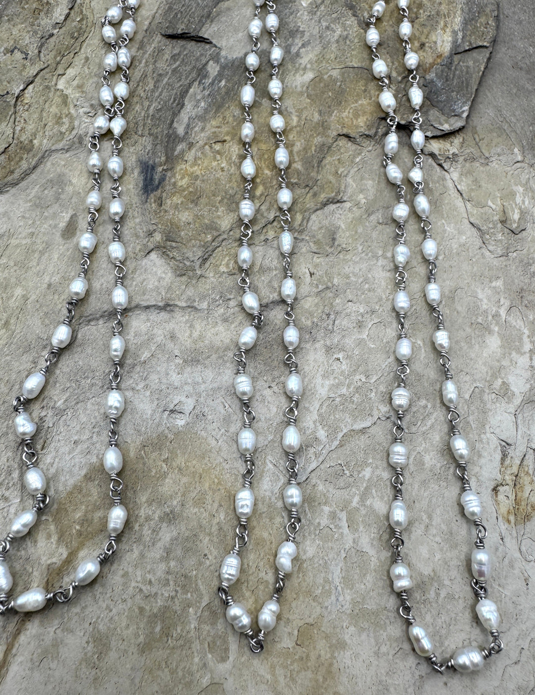 Sterling Silver Handmade Chain with 4x5mm Freshwater Pearls