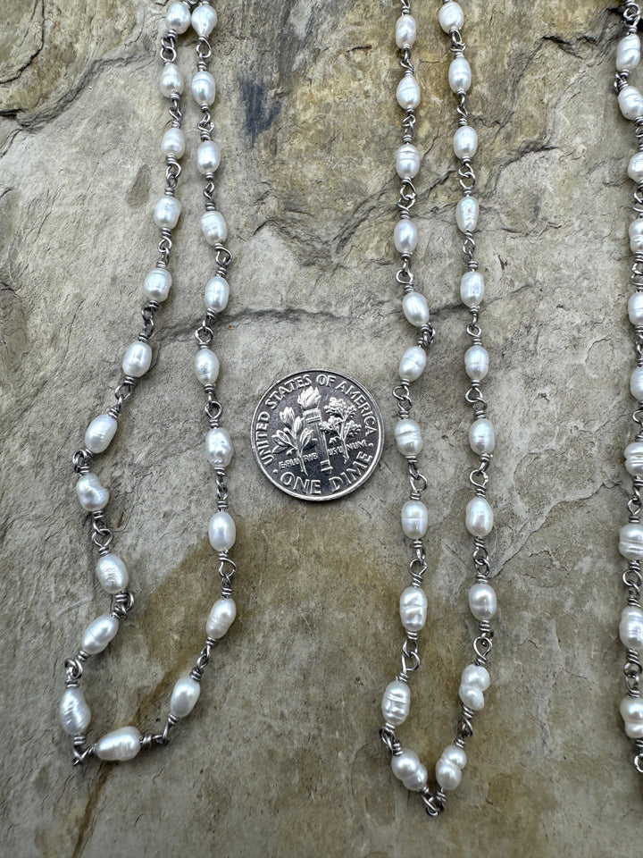 Sterling Silver Handmade Chain with 4x5mm Freshwater Pearls