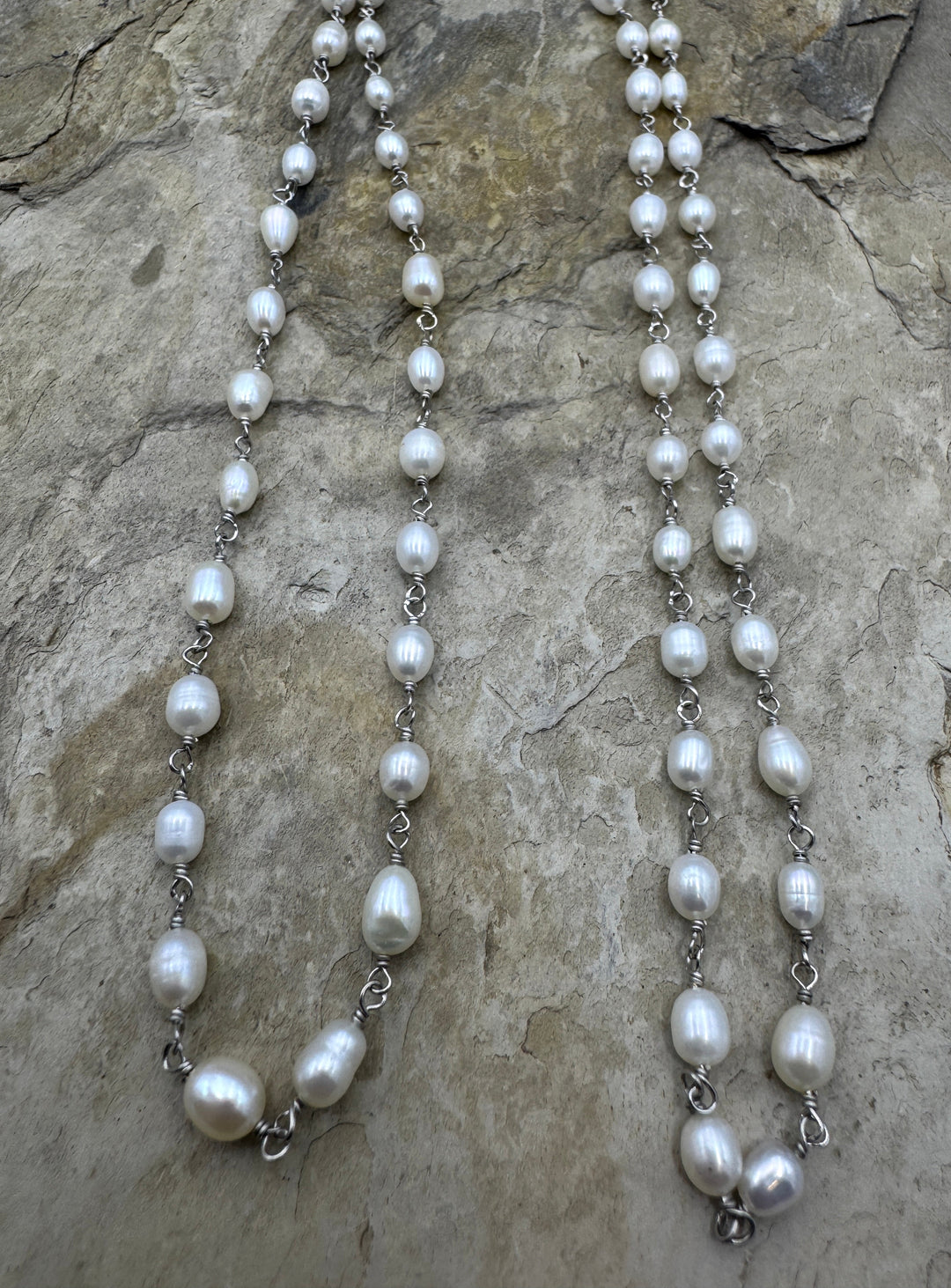 Sterling Silver Handmade Chain with 5x6mm Freshwater Pearls