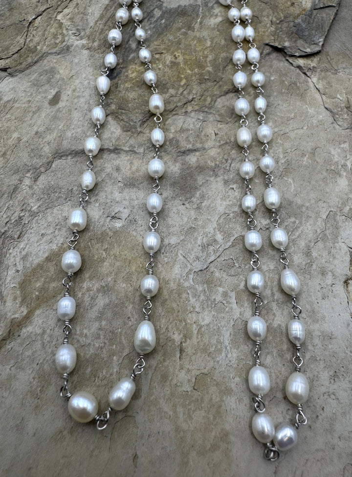 Sterling Silver Handmade Chain with 5x6mm Freshwater Pearls