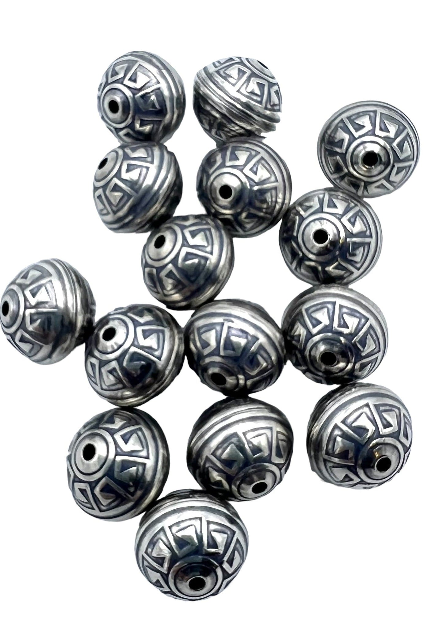Sterling Silver Handmade Oxidized beads Aztec Design 10mm