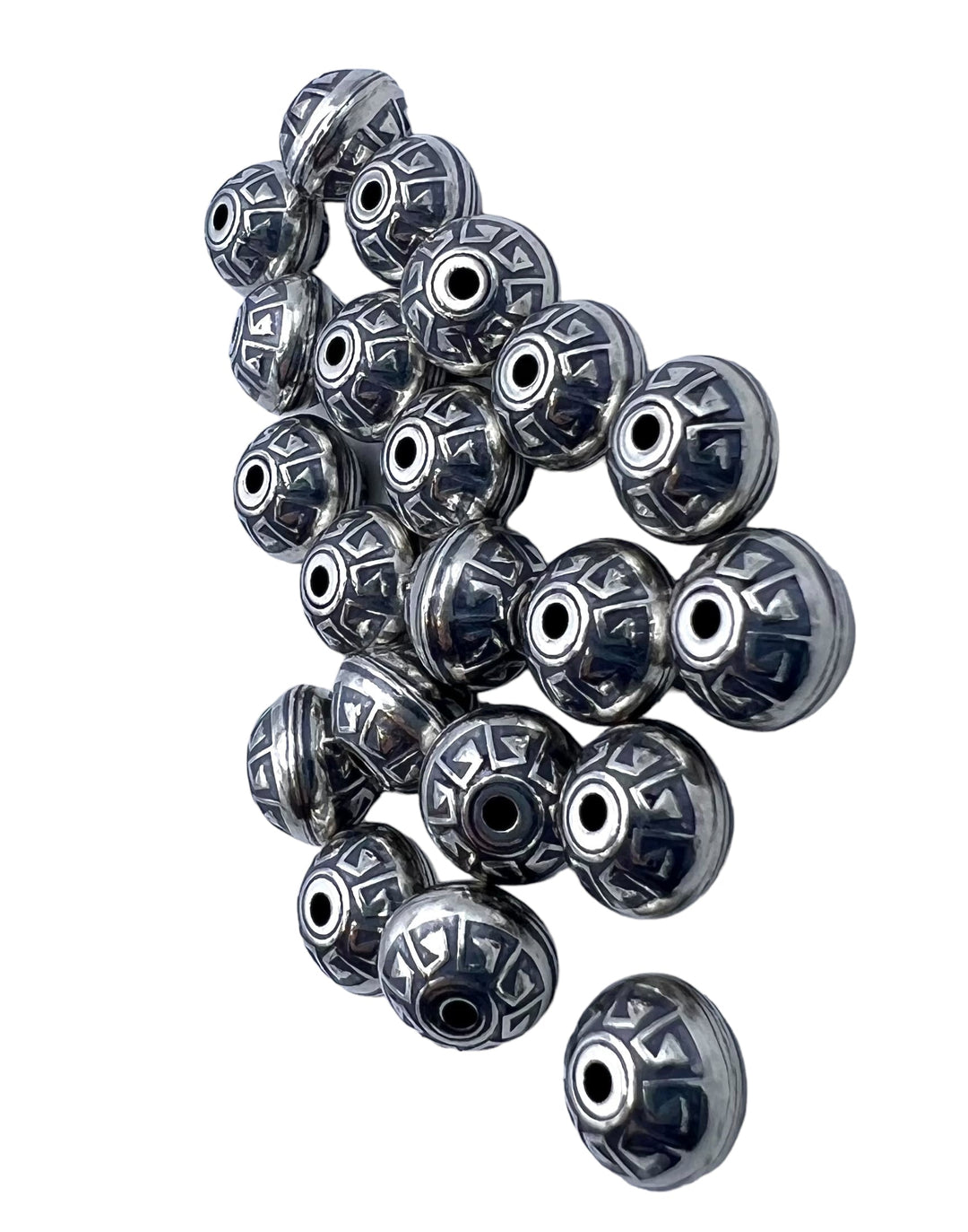 Sterling Silver Handmade Oxidized beads Aztec Design 12mm
