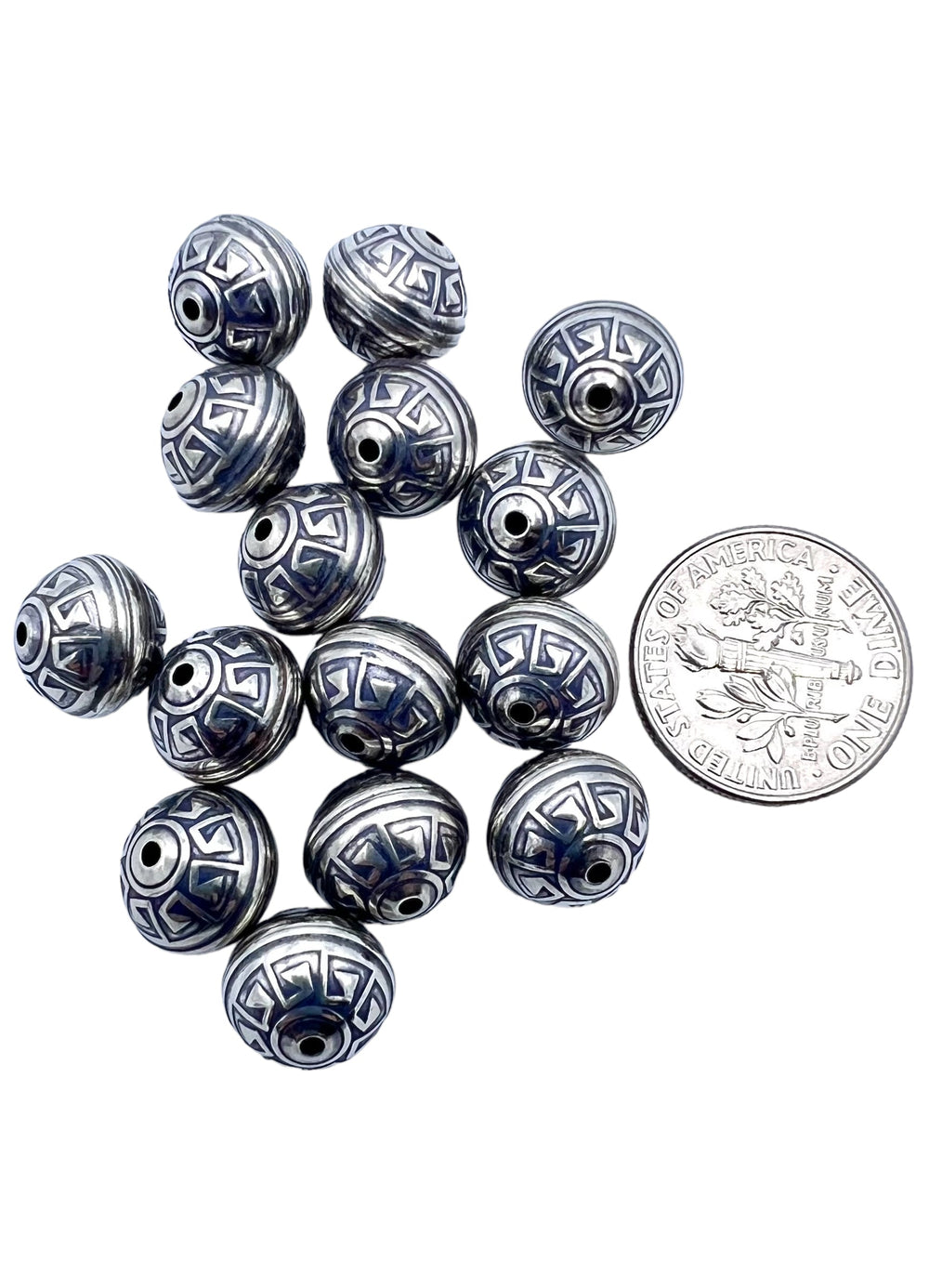 Sterling Silver Handmade Oxidized beads Aztec Design 12mm