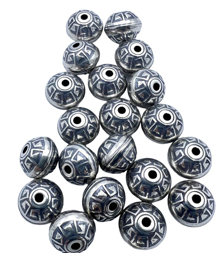 Sterling Silver Handmade Oxidized beads Aztec Design 8mm