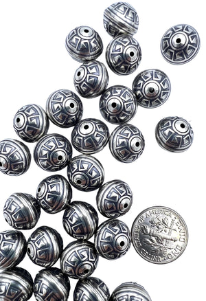 Sterling Silver Handmade Oxidized beads Aztec Design 8mm