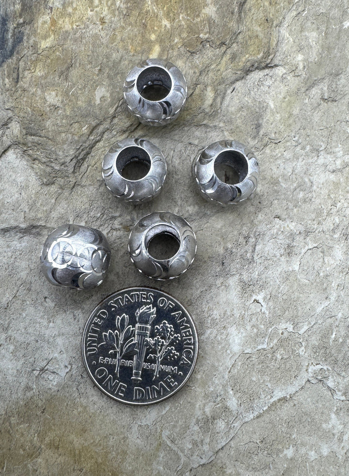 Sterling Silver Lazer Cut Large Hole 10mm Round Beads Lot