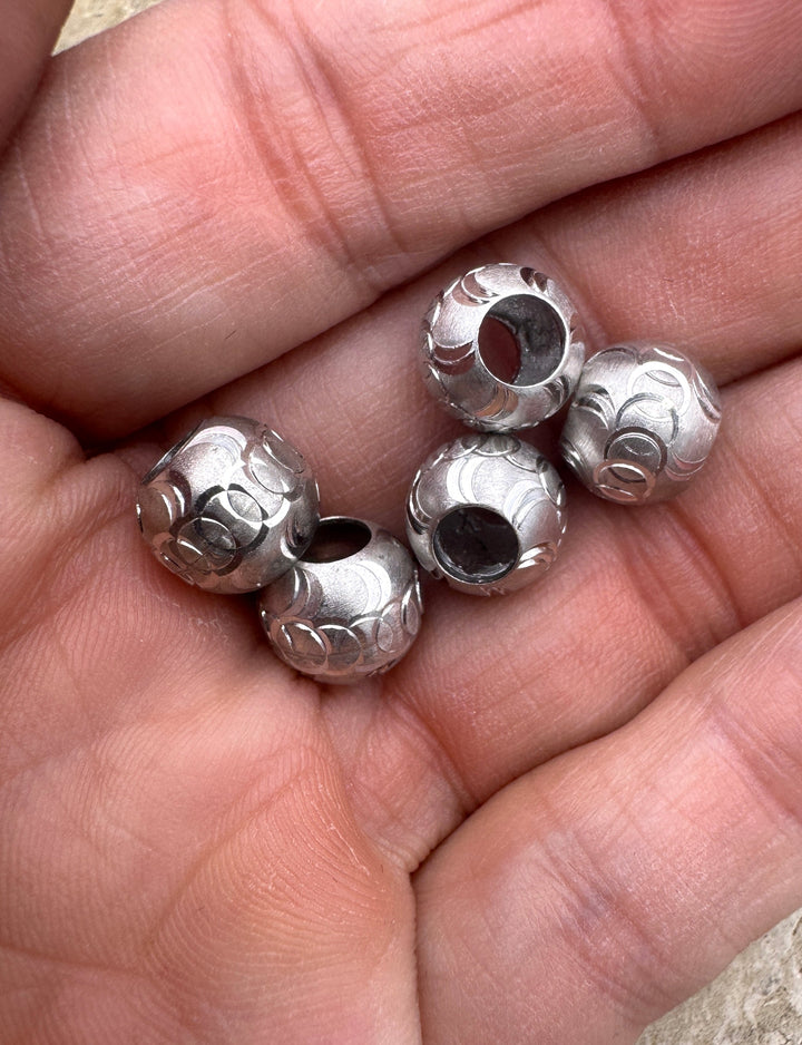 Sterling Silver Lazer Cut Large Hole 10mm Round Beads Lot