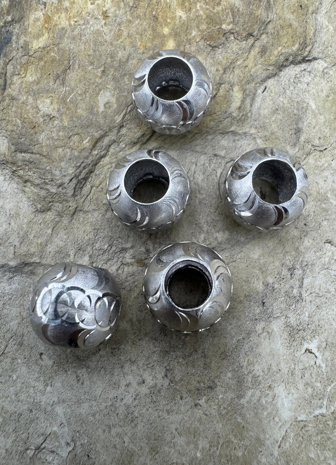 Sterling Silver Lazer Cut Large Hole 10mm Round Beads Lot