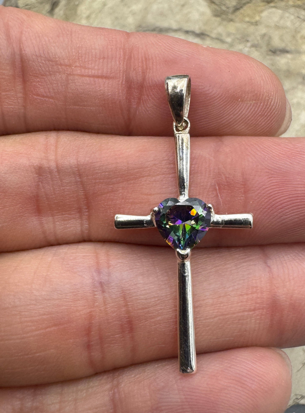 Sterling Silver Mystic Topaz Cross Pendant 18x39mm