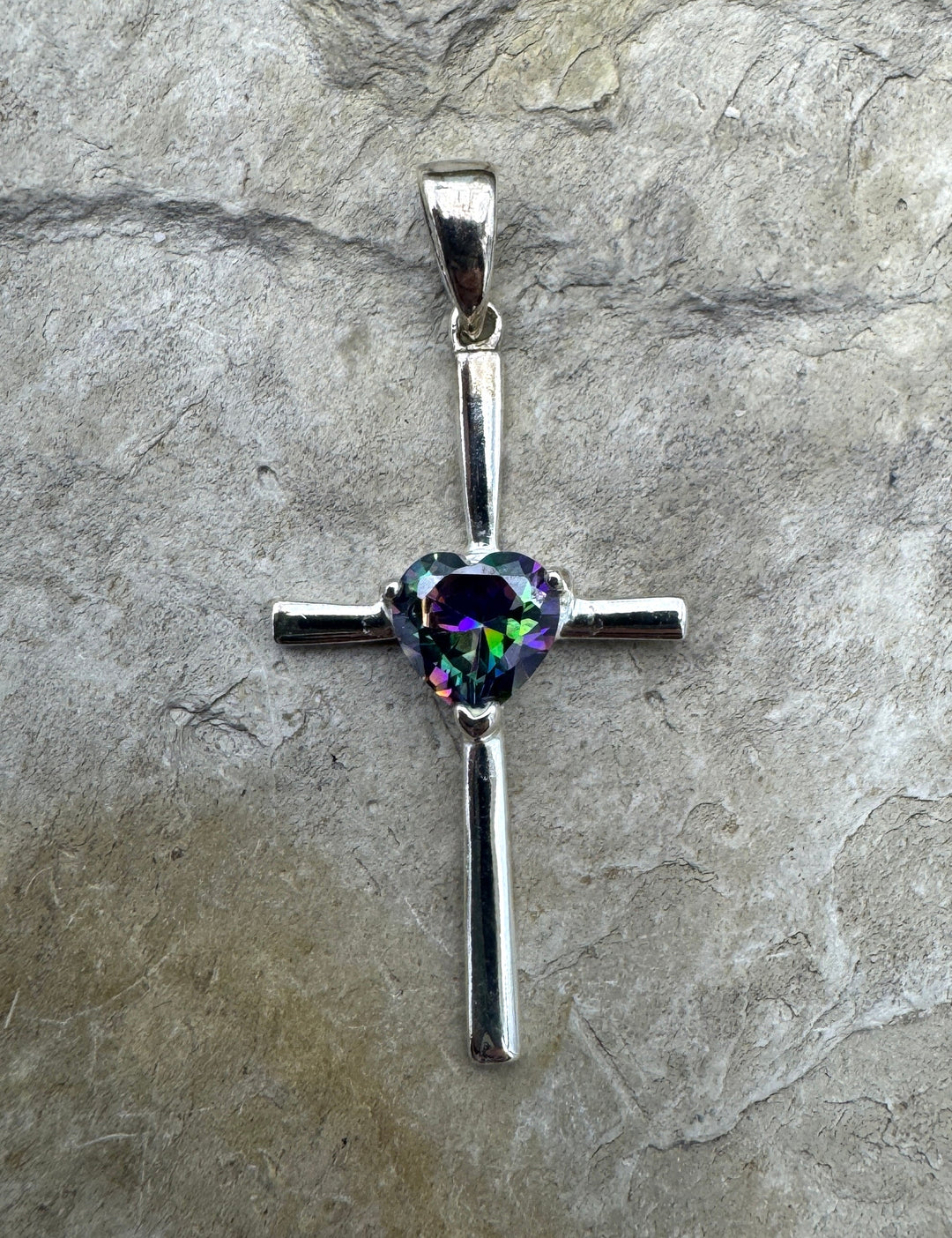 Sterling Silver Mystic Topaz Cross Pendant 18x39mm