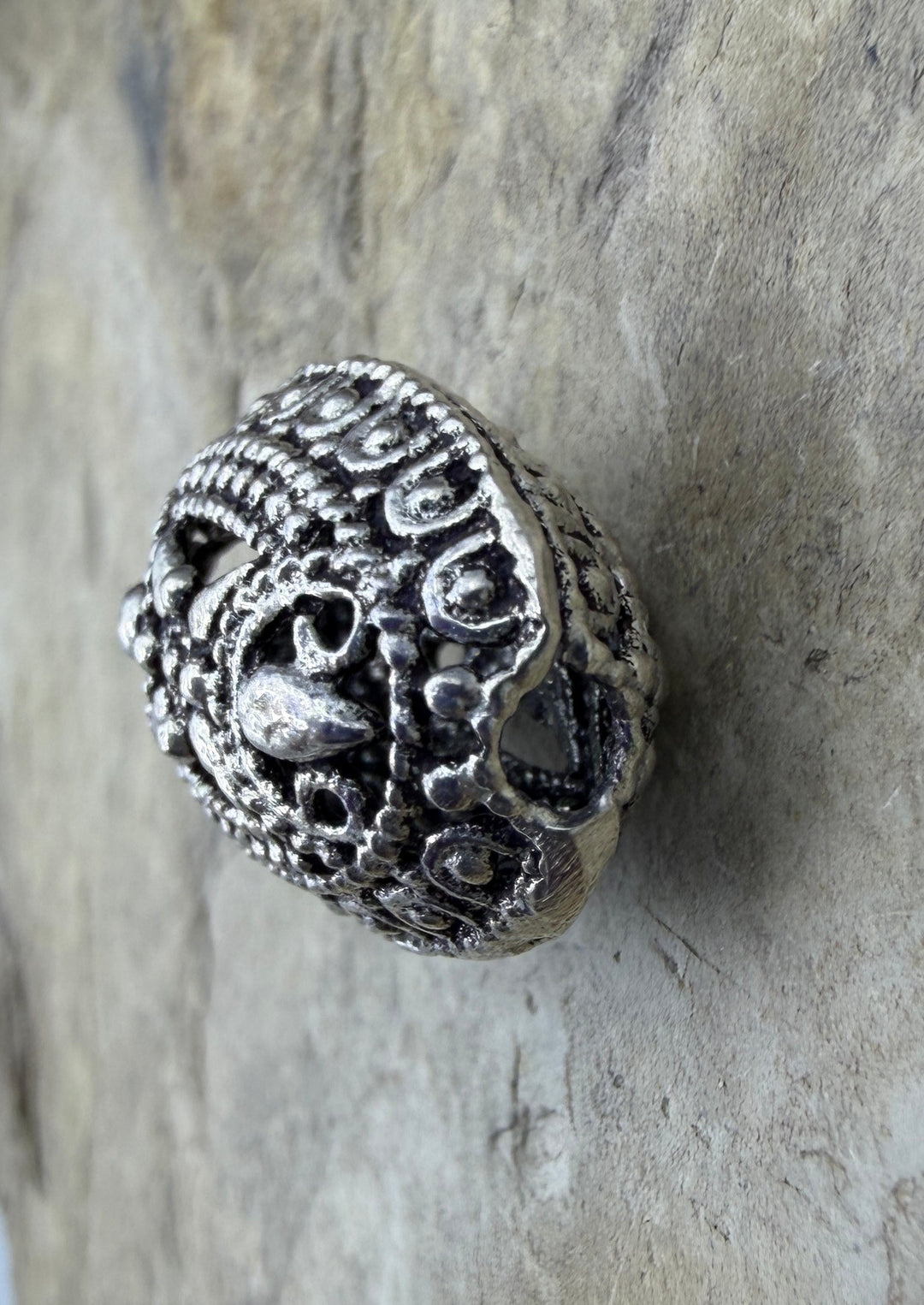 Sterling Silver Oxidized Bead,BIG Hallow Oval Shaped Bead