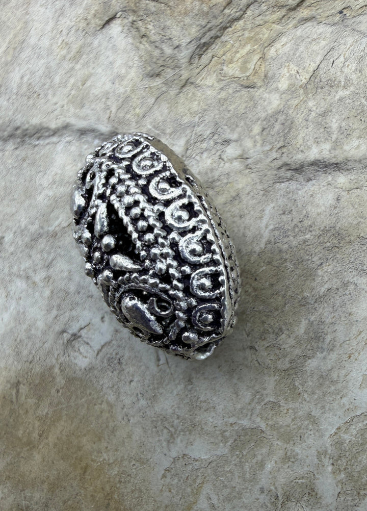 Sterling Silver Oxidized Bead,BIG Hallow Oval Shaped Bead