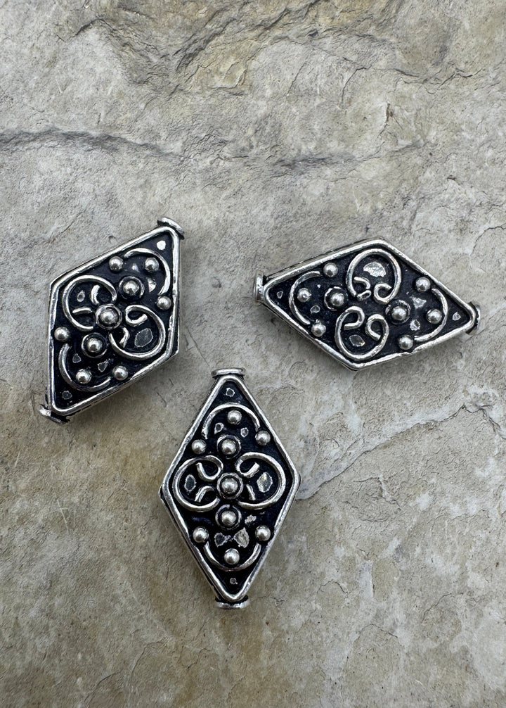 Sterling Silver Oxidized Beads BIG 14x23mm Diamond Shapped