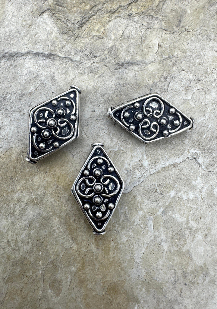 Sterling Silver Oxidized Beads BIG 14x23mm Diamond Shapped