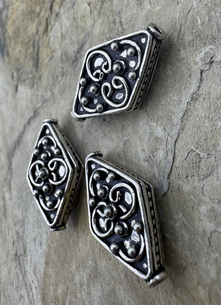 Sterling Silver Oxidized Beads BIG 14x23mm Diamond Shapped