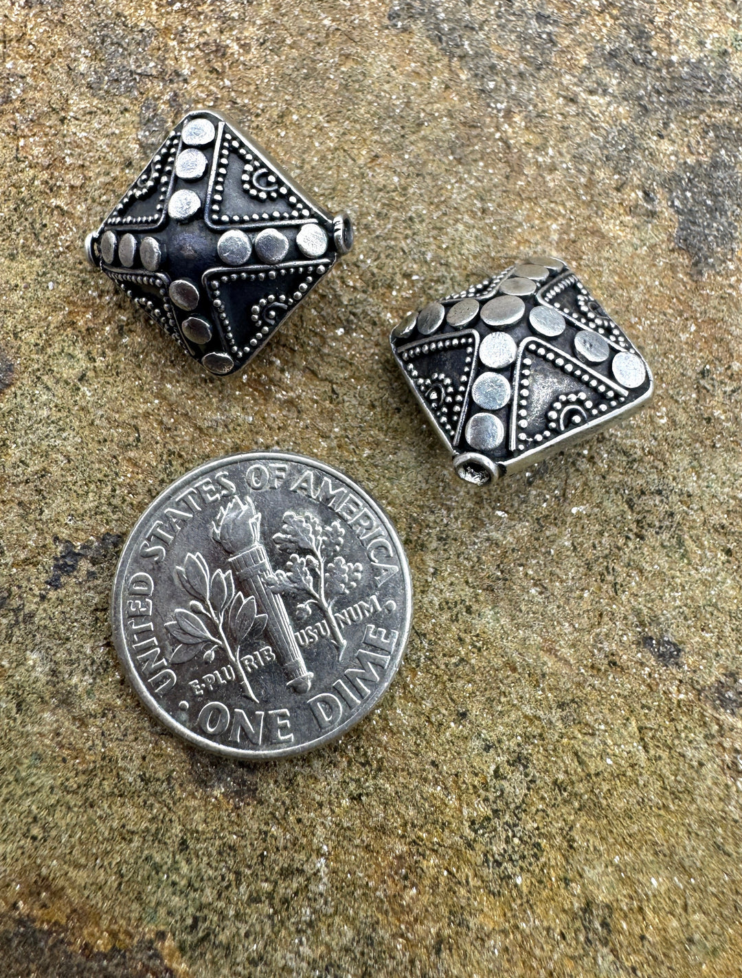 Sterling Silver Oxidized Beads BIG 15mm Puffed Diamond