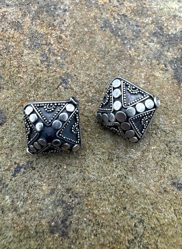 Sterling Silver Oxidized Beads BIG 15mm Puffed Diamond