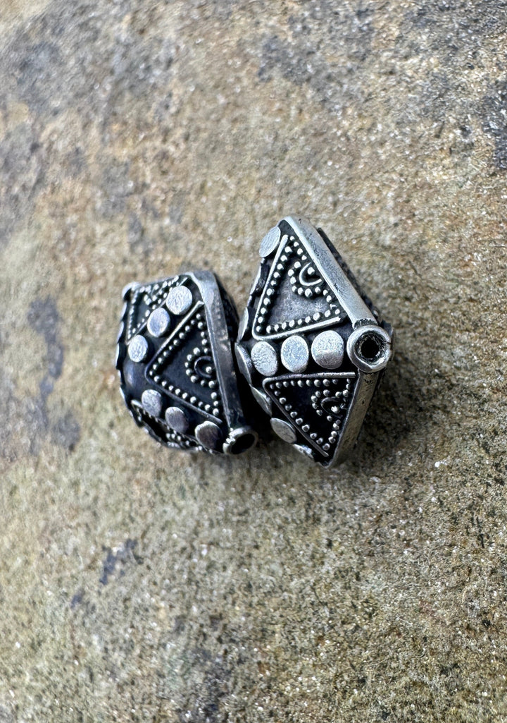 Sterling Silver Oxidized Beads BIG 15mm Puffed Diamond