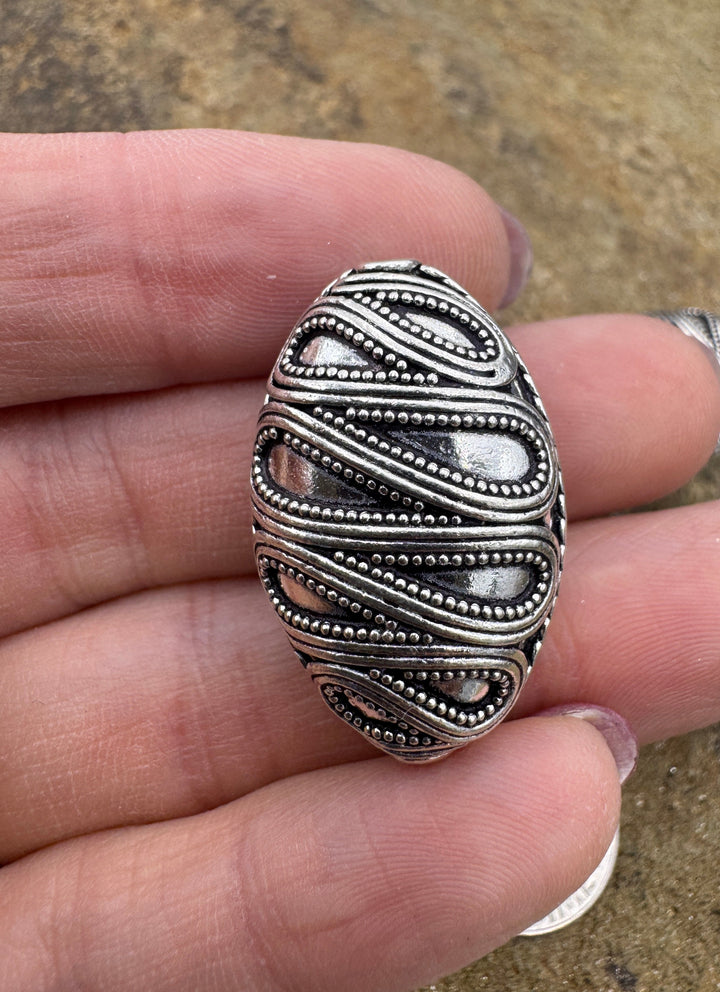Sterling Silver Oxidized Beads BIG 18x30mm Football Shapped