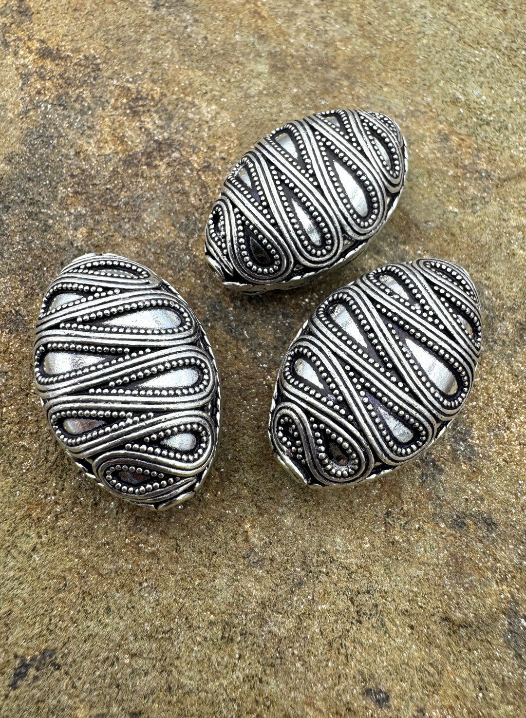 Sterling Silver Oxidized Beads BIG 18x30mm Football Shapped