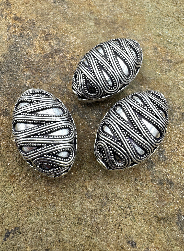 Sterling Silver Oxidized Beads BIG 18x30mm Football Shapped