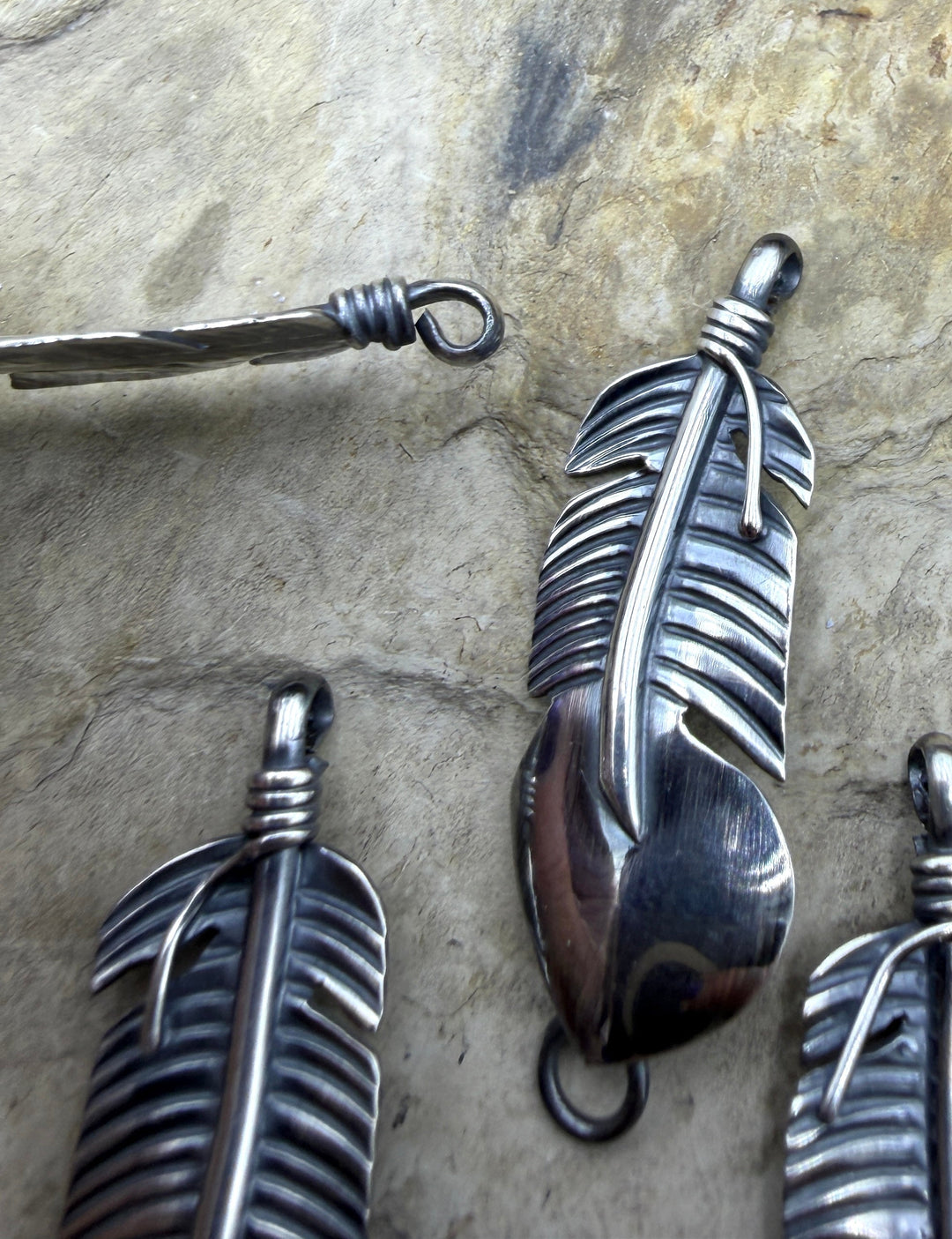 Sterling Silver Oxidized Feather Compoments 14x43 Sold Per