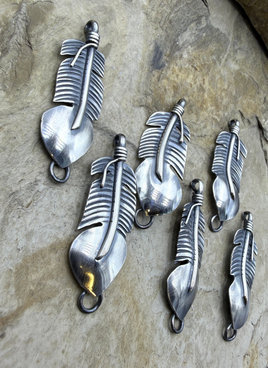 Sterling Silver Oxidized Feather Compoments 14x43 Sold Per