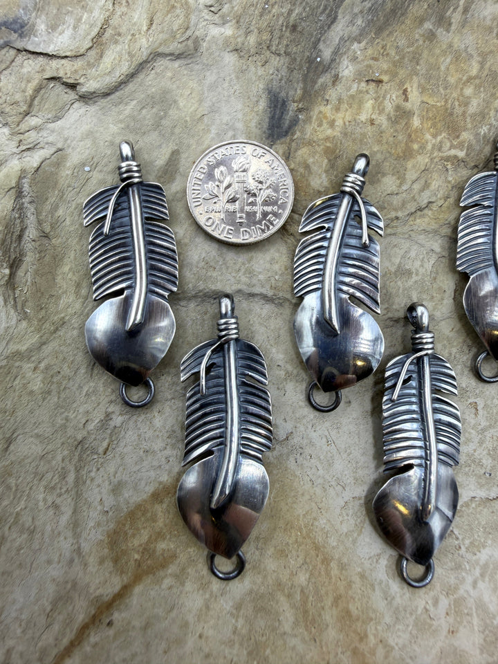 Sterling Silver Oxidized Feather Compoments 14x43 Sold Per