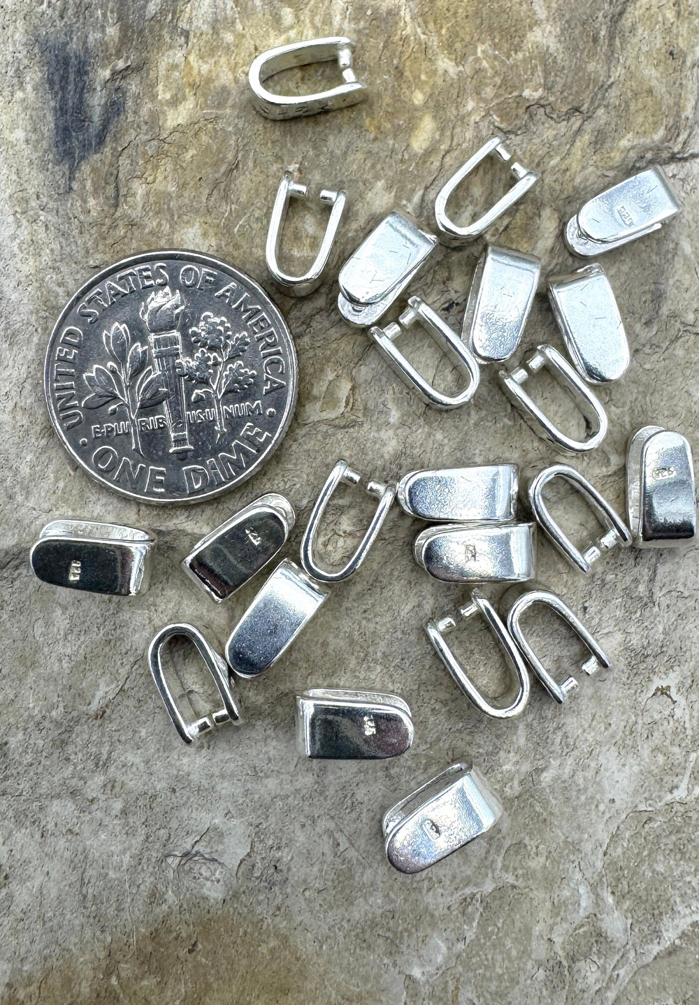 Sterling Silver Pinch Bail 4x9mm Package of 3 Bails Findings