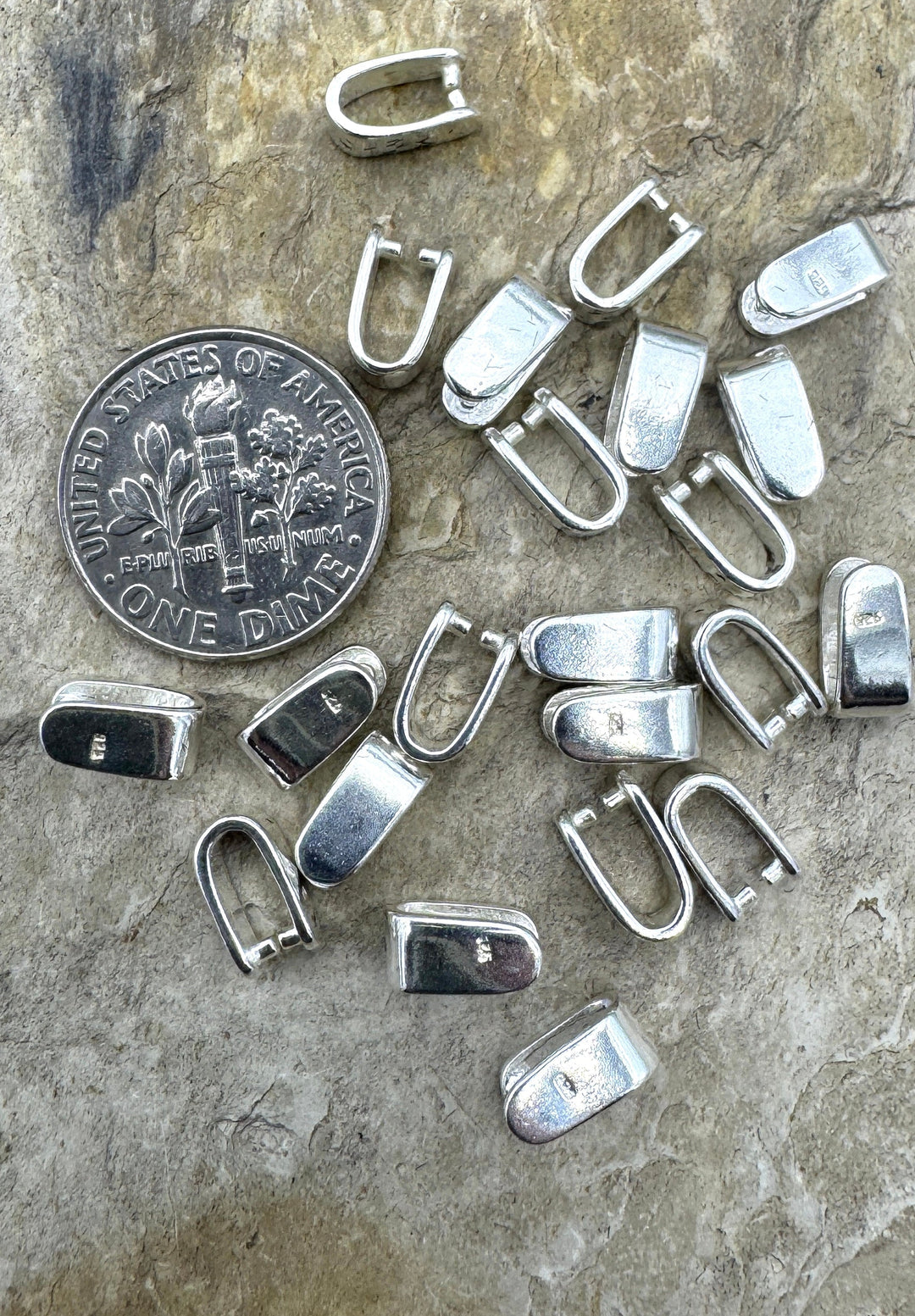 Sterling Silver Pinch Bail 4x9mm Package of 3 Bails Findings