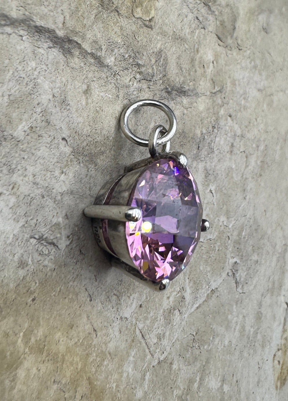 Sterling Silver Pink Faceted Strone Pendant 16x25x10mm