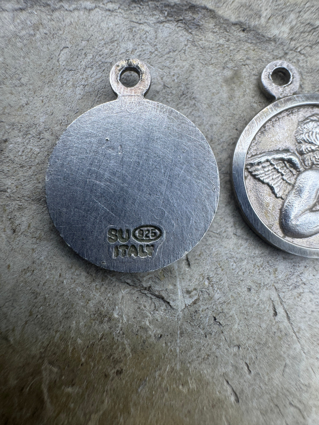 Sterling Silver Round Cherubim Charm Pair 12x15mm - Jewelry