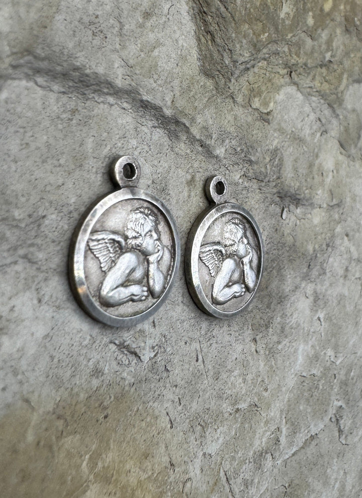 Sterling Silver Round Cherubim Charm Pair 12x15mm - Jewelry