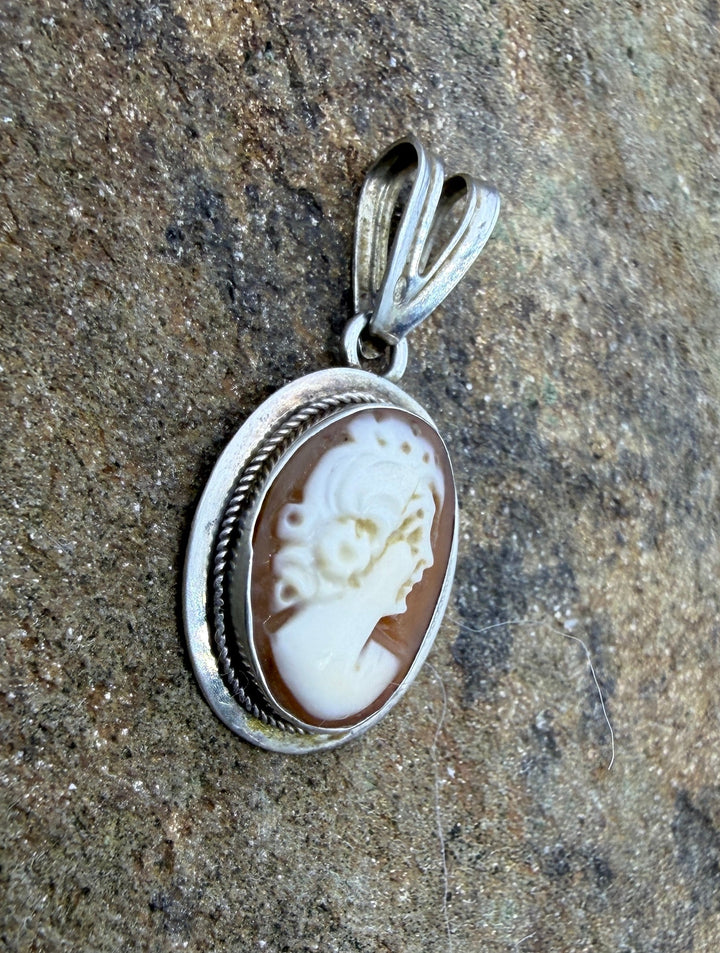 Sterling Silver Small Shell Cameo Pendant 13x28mm - Jewelry