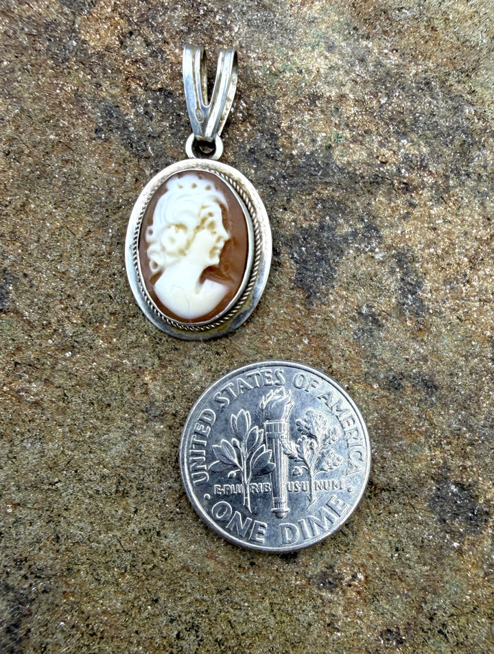 Sterling Silver Small Shell Cameo Pendant 13x28mm - Jewelry