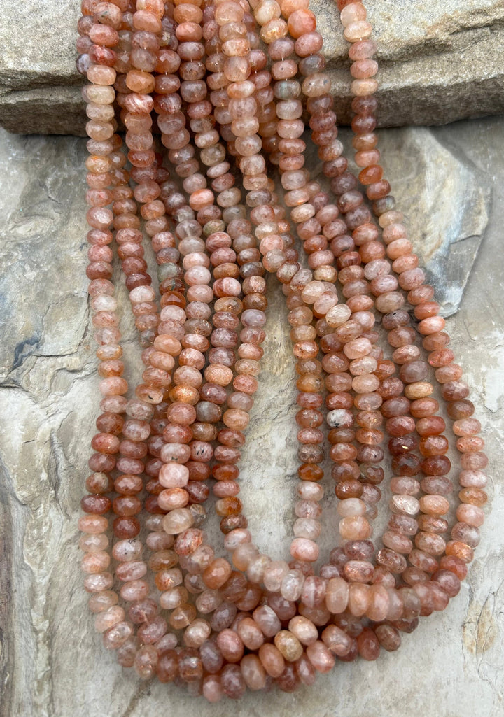 Sunstone Faceted Rondelle Beads 8mm 18 Inch Strand - Pink