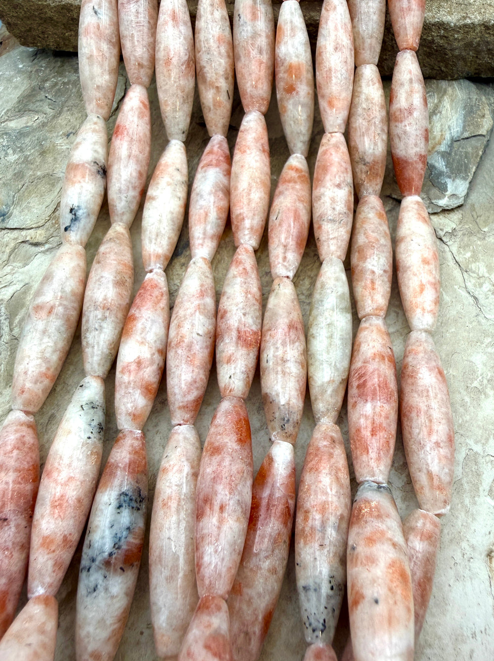 Sunstone HUGE Rice Beads 10x38mm 16 Inch Strand/10 Beads